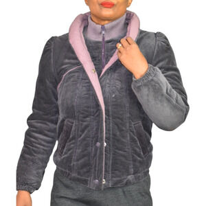 Vintage Corduroy Jacket Purple Puffer Coat Puff Sleeve Chunky Insulated Small